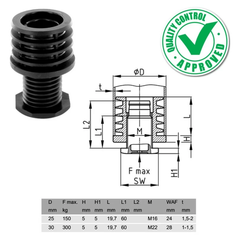Polyamide 6 (PA 6) 4x Pied De Meuble Tube Rond Réglable Plastique Ø30mm Embout Ajustable Rentrant Outillage 4 Polyamide 6 (PA 6) 4x Pied De Meuble Tube Rond Réglable Plastique Ø30mm Embout Ajustable Rentrant Outillage - Image 2