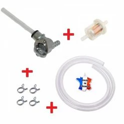 KIT ESSENCE DERBI SENDA GPR PIAGGIO PEUGEOT APRILIA : ROBINET DIAMETRE 15MM + COLLIER + DURITE + FILTRE MOTO SCOOTER